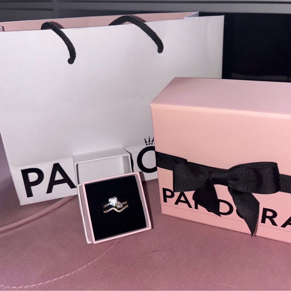 Pandora Rose Gold Ring with Black Bow Box